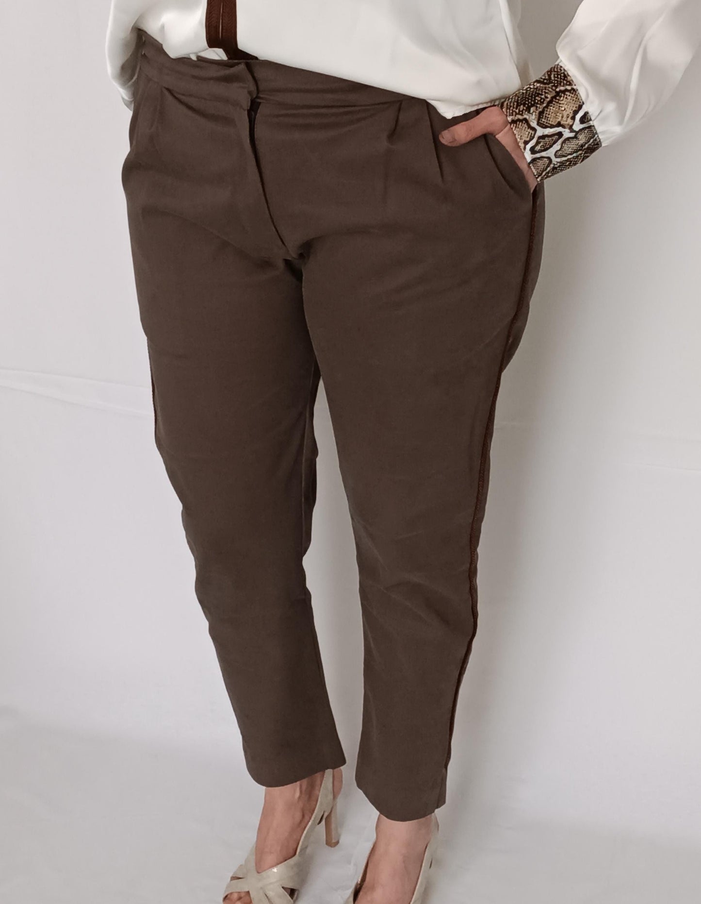 Pantalon marron taille haute longueur cheville