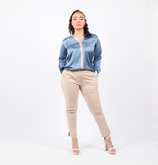 Pantalon beige taille haute longueur cheville