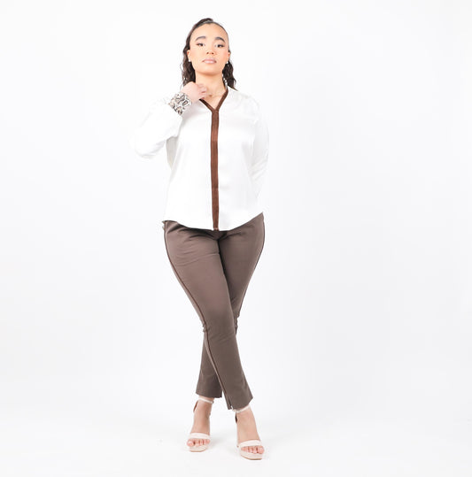 Pantalon marron taille haute longueur cheville